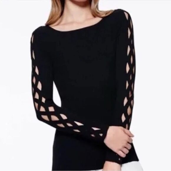 Ramy Brook Lynn Sweater Elegant Black Sweater with Cut-Out Sleeves - Picture 3 of 4